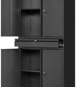 Yizosh Metal Garage Storage Cabinet - Locking Doors, Adjustable Shelves - 73" Rolling Tool Storage with Wheels & Drawer