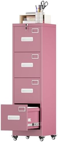Aobabo Lockable 2 Drawer File Cabinet for Home Office – Metal Filing Cabinet with Wheels, Business Card Slot, Legal/Lett