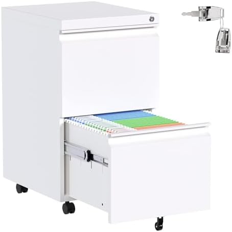 Aobabo Lockable 2 Drawer File Cabinet for Home Office – Metal Filing Cabinet with Wheels, Business Card Slot, Legal/Lett