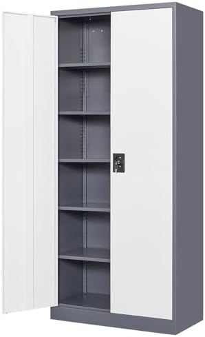 MIIIKO Lockable Black Metal Storage Cabinet | 5 Shelves | Tall Tool Cabinet for Garage and Office | Security Features wi