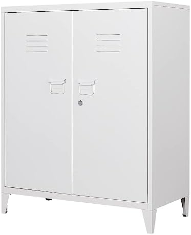 MIIIKO Metal Locker 2-Door Storage Cabinet | Versatile Accent for Kitchen, Pantry, Office, Garage | Durable Recycled Mat