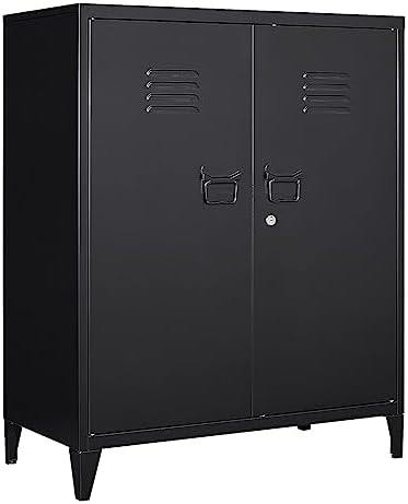 MIIIKO Metal Locker 2-Door Storage Cabinet | Versatile Accent for Kitchen, Pantry, Office, Garage | Durable Recycled Mat