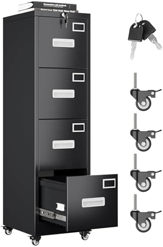 Aobabo Lockable 2 Drawer File Cabinet for Home Office – Metal Filing Cabinet with Wheels, Business Card Slot, Legal/Lett