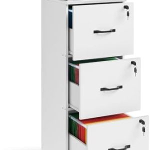VASAGLE 3-Drawer Vertical File Cabinet - Cloud White Filing Cabinet for Home Office - Lockable, Adjustable Hanging Rail