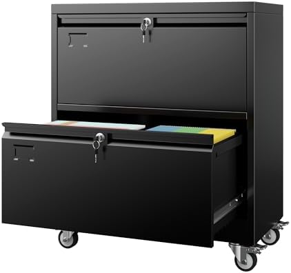 Aobabo Lockable 2 Drawer File Cabinet for Home Office – Metal Filing Cabinet with Wheels, Business Card Slot, Legal/Lett