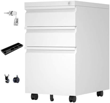 Aobabo Lockable 2 Drawer File Cabinet for Home Office – Metal Filing Cabinet with Wheels, Business Card Slot, Legal/Lett