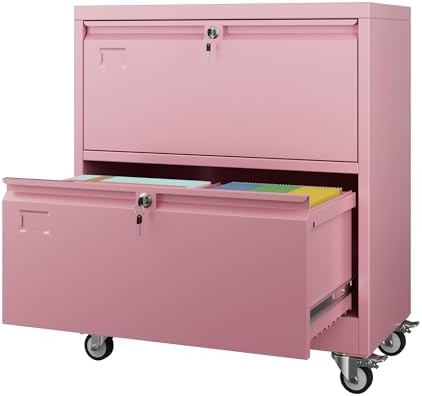 Aobabo Lockable 2 Drawer File Cabinet for Home Office – Metal Filing Cabinet with Wheels, Business Card Slot, Legal/Lett