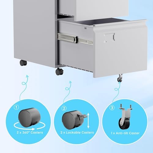 Aobabo Lockable 2 Drawer File Cabinet for Home Office – Metal Filing Cabinet with Wheels, Business Card Slot, Legal/Lett