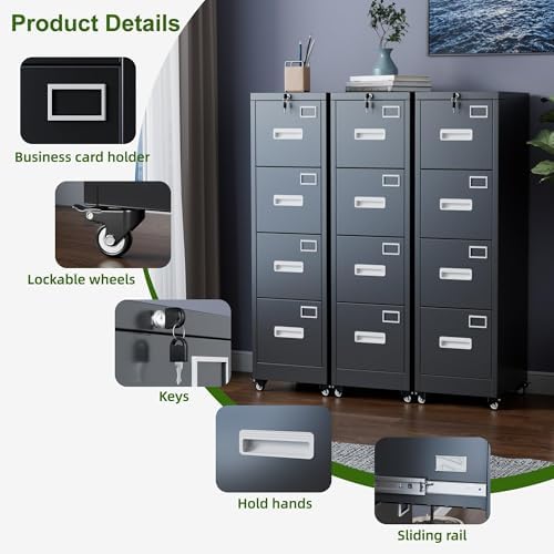 Aobabo Lockable 2 Drawer File Cabinet for Home Office – Metal Filing Cabinet with Wheels, Business Card Slot, Legal/Lett