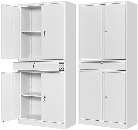 Letaya Metal Garage Storage Cabinet - 4 Door Tool Cabinet with Lock, 2 Adjustable Shelves for Home Office & Utility Room