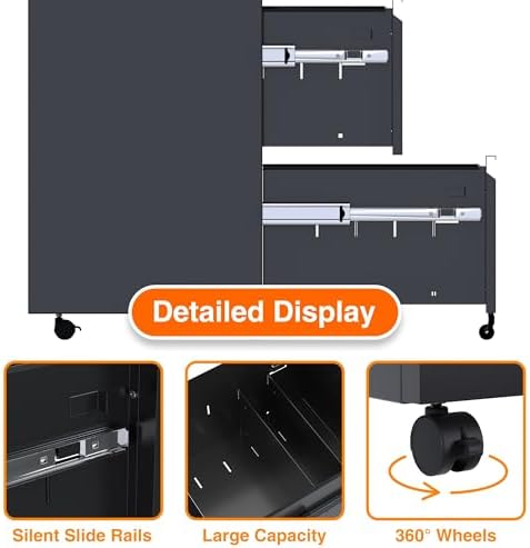 Aobabo Lockable 2 Drawer File Cabinet for Home Office – Metal Filing Cabinet with Wheels, Business Card Slot, Legal/Lett