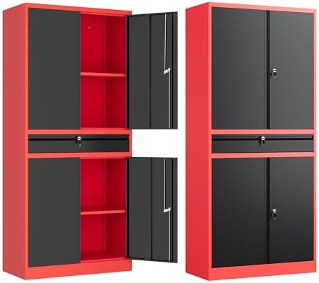 Letaya Metal Garage Storage Cabinet - 4 Door Tool Cabinet with Lock, 2 Adjustable Shelves for Home Office & Utility Room