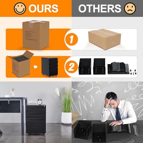 Aobabo Lockable 2 Drawer File Cabinet for Home Office – Metal Filing Cabinet with Wheels, Business Card Slot, Legal/Lett