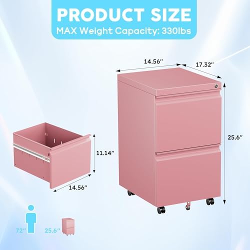 Aobabo Lockable 2 Drawer File Cabinet for Home Office – Metal Filing Cabinet with Wheels, Business Card Slot, Legal/Lett