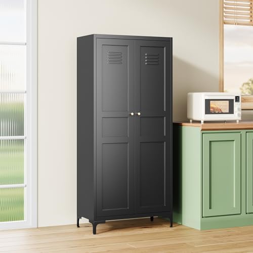 MIIIKO Metal Locker 2-Door Storage Cabinet | Versatile Accent for Kitchen, Pantry, Office, Garage | Durable Recycled Mat