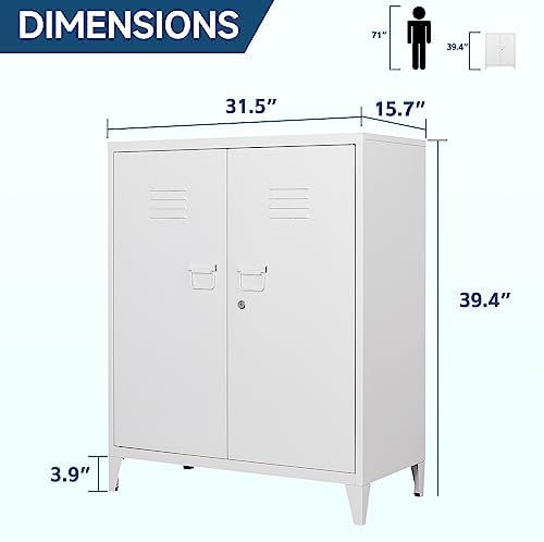 MIIIKO Metal Locker 2-Door Storage Cabinet | Versatile Accent for Kitchen, Pantry, Office, Garage | Durable Recycled Mat