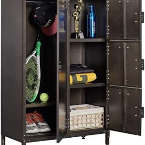 SISESOL Vintage Metal Lockers for Employees | Retro 4-Door Locking Storage Cabinet | Stylish Hanging Rod for Home, Offic