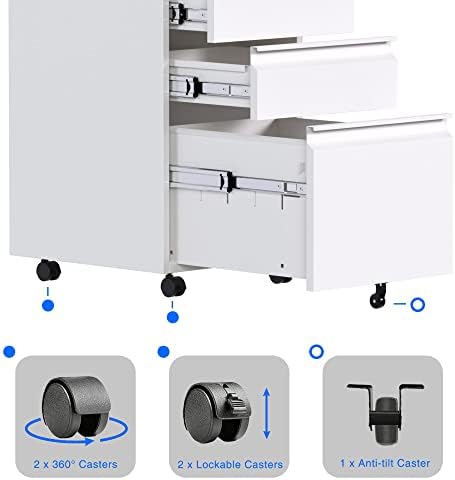 Aobabo Lockable 2 Drawer File Cabinet for Home Office – Metal Filing Cabinet with Wheels, Business Card Slot, Legal/Lett