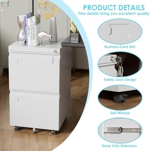 Aobabo Lockable 2 Drawer File Cabinet for Home Office – Metal Filing Cabinet with Wheels, Business Card Slot, Legal/Lett