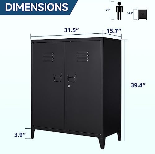 MIIIKO Metal Locker 2-Door Storage Cabinet | Versatile Accent for Kitchen, Pantry, Office, Garage | Durable Recycled Mat