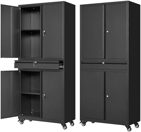 Letaya Metal Garage Storage Cabinet - 4 Door Tool Cabinet with Lock, 2 Adjustable Shelves for Home Office & Utility Room