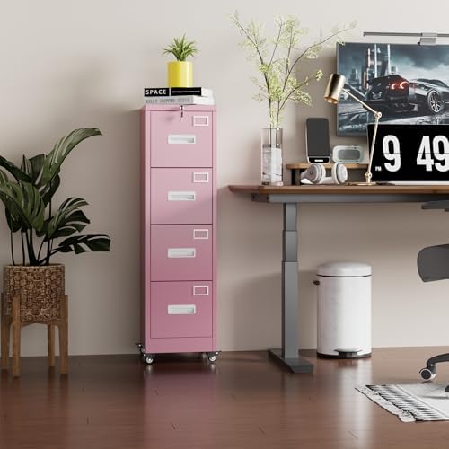 Aobabo Lockable 2 Drawer File Cabinet for Home Office – Metal Filing Cabinet with Wheels, Business Card Slot, Legal/Lett