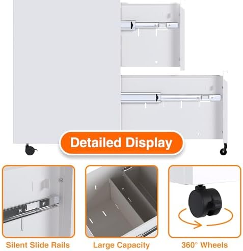 Aobabo Lockable 2 Drawer File Cabinet for Home Office – Metal Filing Cabinet with Wheels, Business Card Slot, Legal/Lett