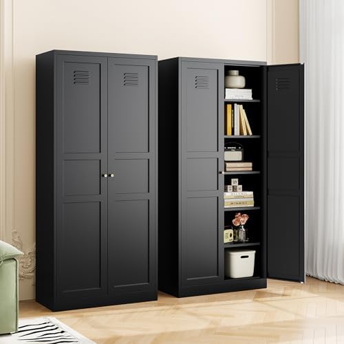 MIIIKO Metal Locker 2-Door Storage Cabinet | Versatile Accent for Kitchen, Pantry, Office, Garage | Durable Recycled Mat