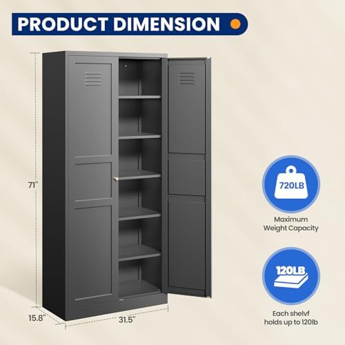 MIIIKO Metal Locker 2-Door Storage Cabinet | Versatile Accent for Kitchen, Pantry, Office, Garage | Durable Recycled Mat