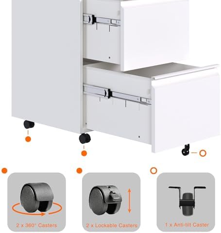 Aobabo Lockable 2 Drawer File Cabinet for Home Office – Metal Filing Cabinet with Wheels, Business Card Slot, Legal/Lett