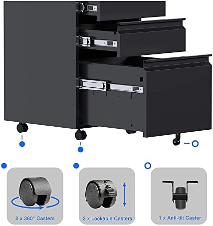 Aobabo Lockable 2 Drawer File Cabinet for Home Office – Metal Filing Cabinet with Wheels, Business Card Slot, Legal/Lett