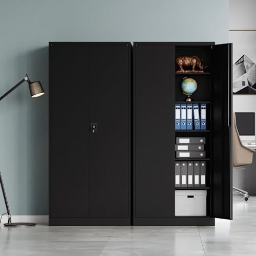 MIIIKO Lockable Black Metal Storage Cabinet | 5 Shelves | Tall Tool Cabinet for Garage and Office | Security Features wi