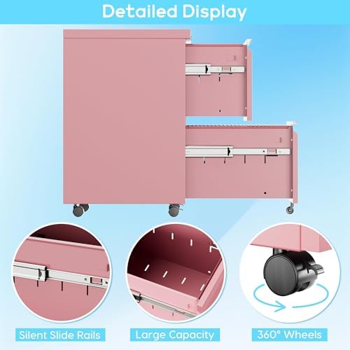 Aobabo Lockable 2 Drawer File Cabinet for Home Office – Metal Filing Cabinet with Wheels, Business Card Slot, Legal/Lett