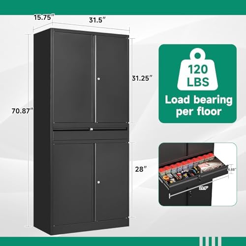 Letaya Metal Garage Storage Cabinet - 4 Door Tool Cabinet with Lock, 2 Adjustable Shelves for Home Office & Utility Room