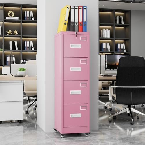 Aobabo Lockable 2 Drawer File Cabinet for Home Office – Metal Filing Cabinet with Wheels, Business Card Slot, Legal/Lett