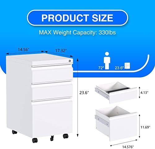 Aobabo Lockable 2 Drawer File Cabinet for Home Office – Metal Filing Cabinet with Wheels, Business Card Slot, Legal/Lett