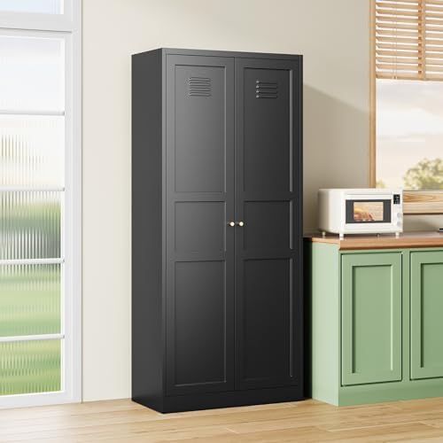 MIIIKO Metal Locker 2-Door Storage Cabinet | Versatile Accent for Kitchen, Pantry, Office, Garage | Durable Recycled Mat