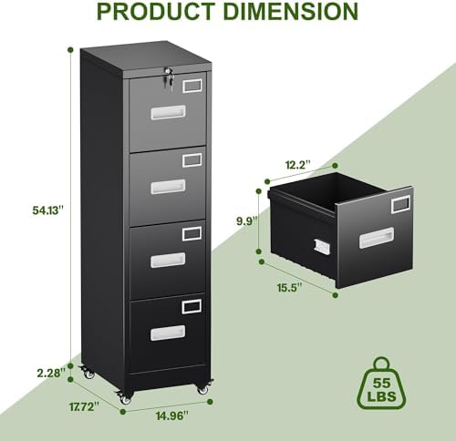 Aobabo Lockable 2 Drawer File Cabinet for Home Office – Metal Filing Cabinet with Wheels, Business Card Slot, Legal/Lett