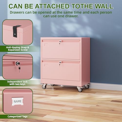 Aobabo Lockable 2 Drawer File Cabinet for Home Office – Metal Filing Cabinet with Wheels, Business Card Slot, Legal/Lett