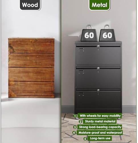 Aobabo Lockable 2 Drawer File Cabinet for Home Office – Metal Filing Cabinet with Wheels, Business Card Slot, Legal/Lett