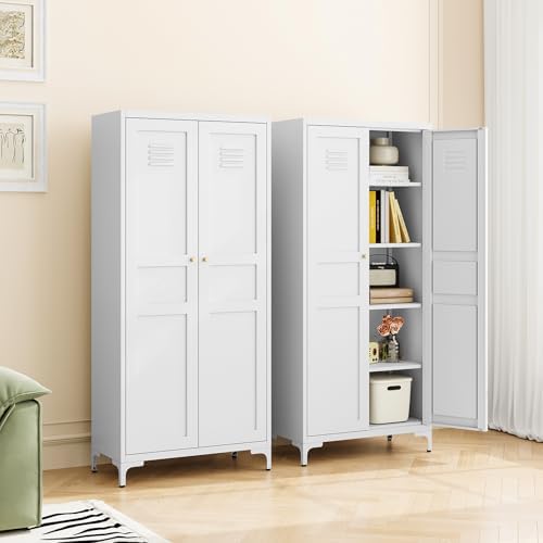 MIIIKO Metal Locker 2-Door Storage Cabinet | Versatile Accent for Kitchen, Pantry, Office, Garage | Durable Recycled Mat