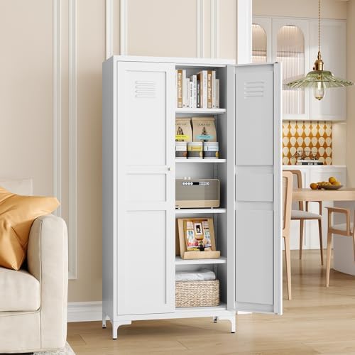 MIIIKO Metal Locker 2-Door Storage Cabinet | Versatile Accent for Kitchen, Pantry, Office, Garage | Durable Recycled Mat