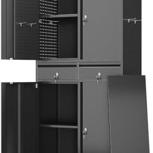 Garage Storage Cabinet with Wheels | Metal Storage Cabinet with 2 Drawers & 2 Adjustable Shelves | Ideal for Homes, Offi