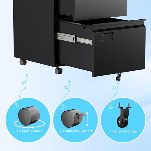 Aobabo Lockable 2 Drawer File Cabinet for Home Office – Metal Filing Cabinet with Wheels, Business Card Slot, Legal/Lett