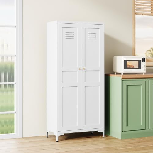 MIIIKO Metal Locker 2-Door Storage Cabinet | Versatile Accent for Kitchen, Pantry, Office, Garage | Durable Recycled Mat