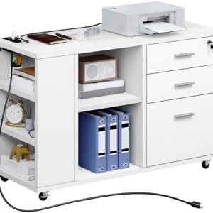 YITAHOME Mobile Lateral File Cabinet with Charging Station for Home Office - Lockable A4, Letter & Legal Size File Stora