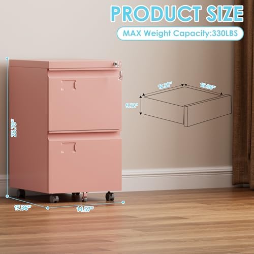 Aobabo Lockable 2 Drawer File Cabinet for Home Office – Metal Filing Cabinet with Wheels, Business Card Slot, Legal/Lett