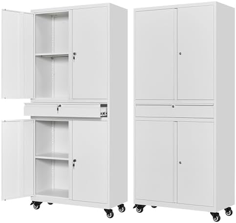 Letaya Metal Garage Storage Cabinet - 4 Door Tool Cabinet with Lock, 2 Adjustable Shelves for Home Office & Utility Room