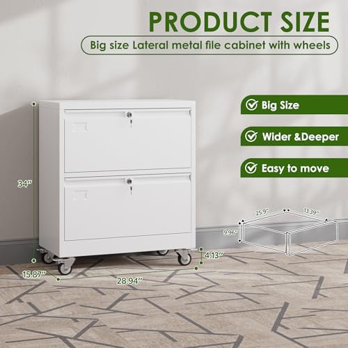 Aobabo Lockable 2 Drawer File Cabinet for Home Office – Metal Filing Cabinet with Wheels, Business Card Slot, Legal/Lett