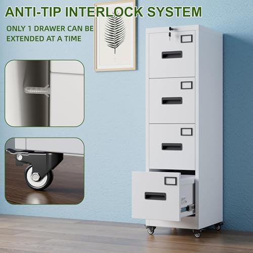 Aobabo Lockable 2 Drawer File Cabinet for Home Office – Metal Filing Cabinet with Wheels, Business Card Slot, Legal/Lett